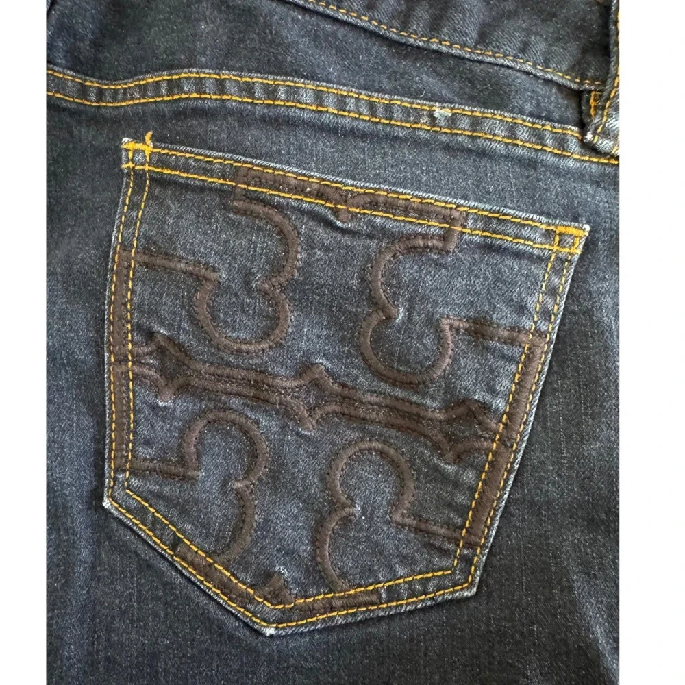 Tory Burch Super‎ Skinny Mid Rise Jeans Dark Wash Logo Pocket Size 31